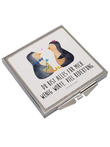Mr. & Mrs. Panda Kosmetikspiegel Pinguin Pärchen mit Spruch in Weiß