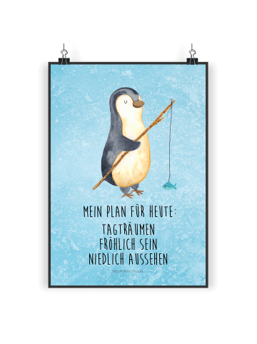 Mr. & Mrs. Panda Poster Pinguin Angler mit Spruch in Eisblau