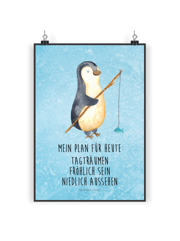 Mr. & Mrs. Panda wanddeko Pinguin Angler mit Spruch in Eisblau