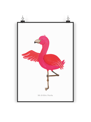 Mr. & Mrs. Panda Bild Flamingo Yoga ohne Spruch in Weiß