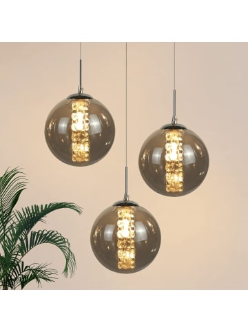 ZMH Pendelleuchte 3-flammige G9 in rauchgrau Glas und Kristall L28cm x H175cm