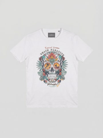 KOROSHI Crew t-shirt baumwolle druck-emb in weiß