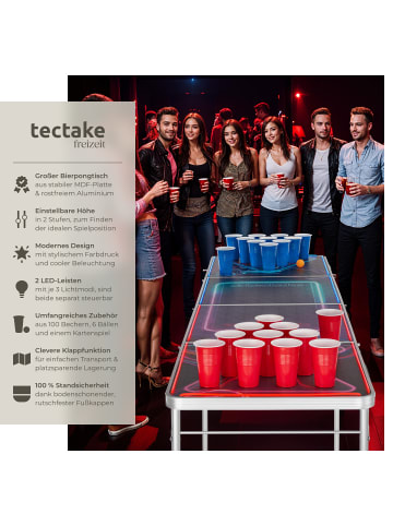 tectake Bierpongtisch, inklusive 100 Bechern, 6 Bällen und Kartentrinkspiel