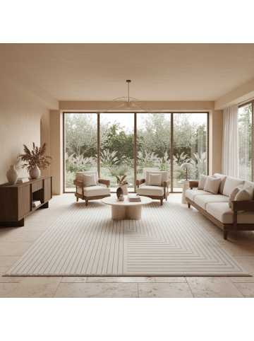 KADIMA DESIGN Teppich In-/Outdoor Kurzflor Skandinavisch Polypropylen Terrasse in Creme