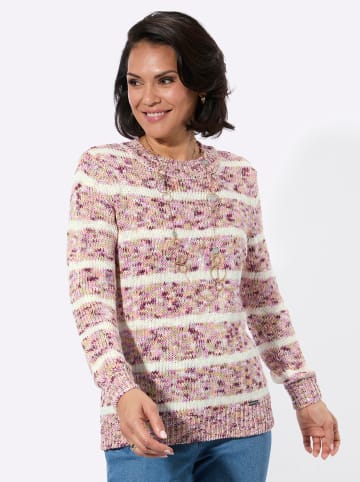 WITT WEIDEN Rundhals-Pullover in mauve-ecru-geringelt