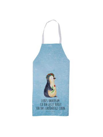 Mr. & Mrs. Panda Schürze Pinguin Blumen mit Spruch in Eisblau