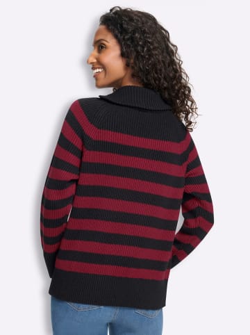Heine Ringel-Pullover in schwarz-kirsche-geringelt