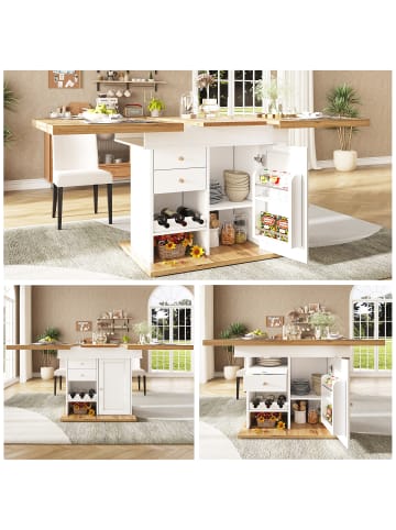 ABRIHOME Esstisch Ausziehtisch Küchentisch mit Snackregal und Weinregal, weiß