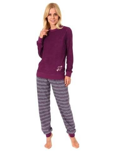 NORMANN Frottee Pyjama Bündchen Hose gestreift Oberteil Herz - 50147 in rot