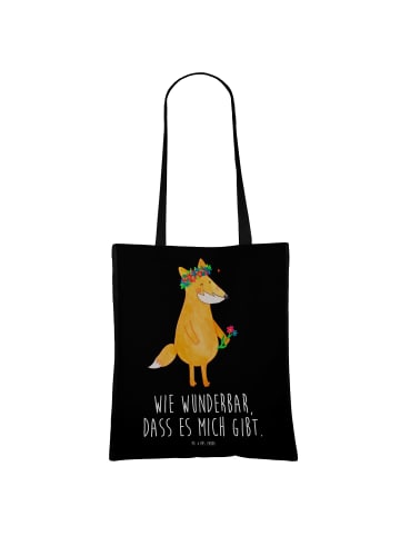 Mr. & Mrs. Panda Alltagstasche Fuchs Blumen mit Spruch in Schwarz