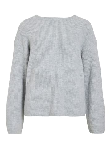 Vila Eleganter Pullover mit Rückenschleife und Ripp-Struktur Design in Grau