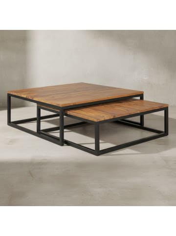 KADIMA DESIGN Couchtisch AKOLA 2-teilig Massivholz 75 x 75 x 27 cm