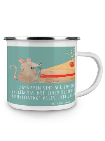 Mr. & Mrs. Panda Camping Emaille Tasse 6. Hochzeitstag Zuckerhoc... in Meeresbrise