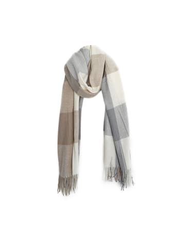 COFI 1453 Moderner Schal mit Fransen in Karomuster - Halstuch für Damen in Creme/Grau