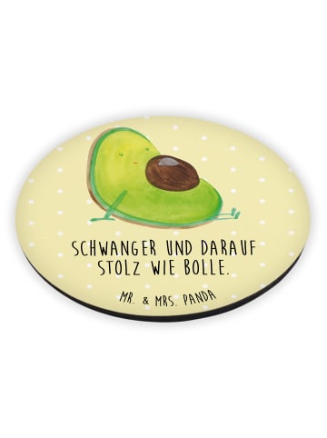 Mr. & Mrs. Panda Rund Magnet Avocado Schwangerschaft mit Spruch in Gelb Pastell