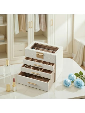 SONGMICS Schmuckkasten Gisella in Weiß - (B)25.1 x (H)21.5 x (T)15.3 cm