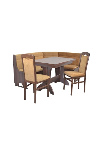 möbel-direkt 4tlg. Eckbankgruppe Bank, Esstisch, Stühle in Nussbaum-Nachbildung/beige