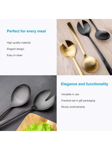 Intirilife Salatbesteck 2er-Set Edelstahl 18/0 Salatgabel Servierlöffel in Schwarz matt