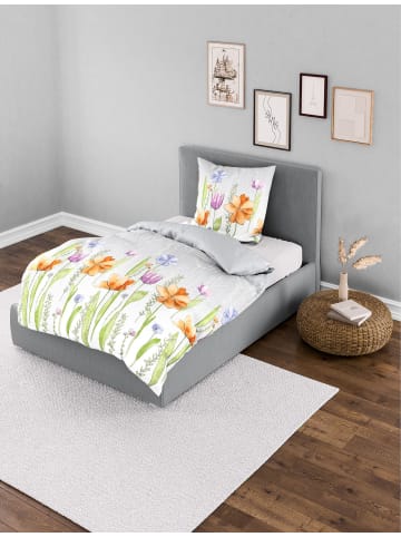 JACK 2 tlg. Seersucker Bettwäsche 135x200cm Blumenmalerei in Grau/ Bunt