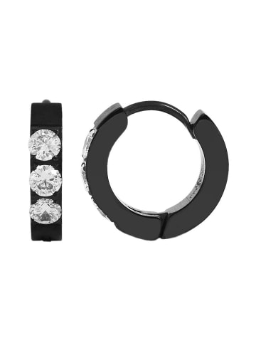 Adeliás Damen Ohrringe – Klappcreole aus Edelstahl mit Strass Steinchen in schwarz