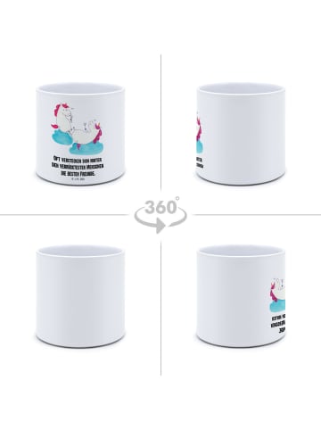 Mr. & Mrs. Panda Blumentopf Einhorn Sekt mit Spruch in Weiß