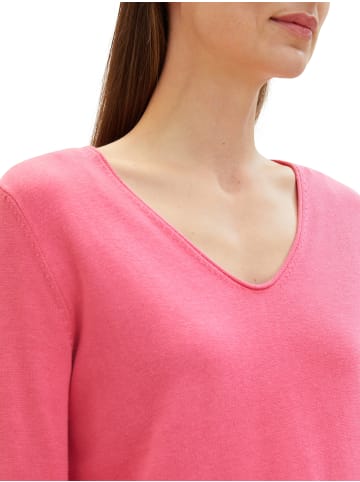 Tom Tailor Dünner Strickpullover Basic V-Ausschnitt Stretch Sweater in Pink