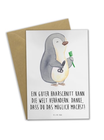 Mr. & Mrs. Panda Grußkarte Friseur Wunder mit Spruch in Weiß