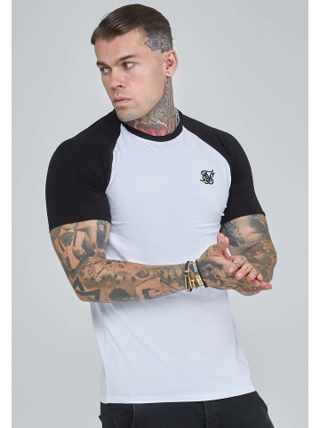 SikSilk T-Shirt Raglan in White, Black