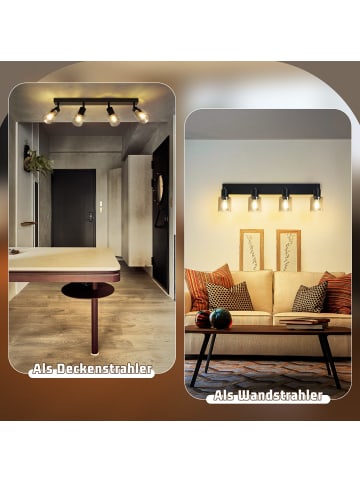 ZMH Deckenleuchte in schwarz 4-flammige E14 rechteckig Glas L 56cm