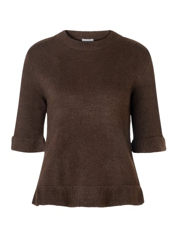 More & More kurzer, femininer Halbarmpullover, Rüschen in espresso brown