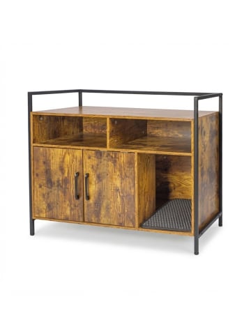 relaxdays Katzenschrank in Dunkelbraun/ Schwarz - (B)90 x (H)74 x (T)45 cm