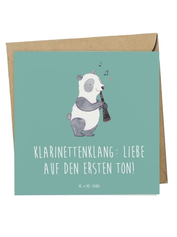 Mr. & Mrs. Panda Grußkarte Klarinette Liebe  mit Spruch in Meeresbrise