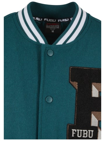 FUBU College Jackets in green/creme/brown