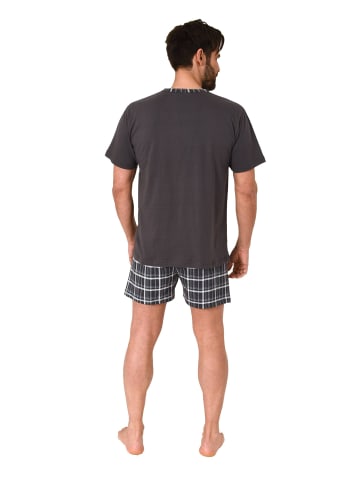 NORMANN Schlafanzug kurzarm Shorty mit karierter Jersey Hose in anthrazit