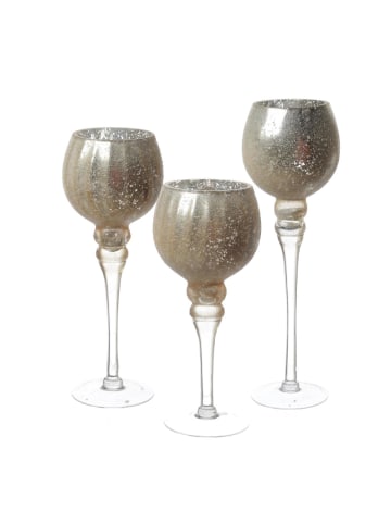 MARELIDA 3er Set Kerzenhalter Kelch Windlicht 3 Höhen in gold