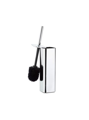 relaxdays WC Bürstenhalter in Silber/Schwarz - (B)8 x (H)38,5 x (T)8 cm
