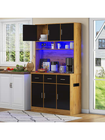 ABRIHOME Küchenschrank mit LED-Beleuchtung in Schwarz - 100x40x180cm