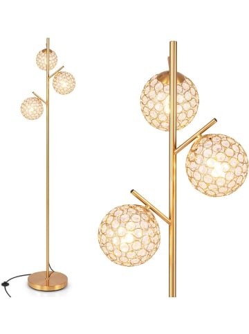 COSTWAY Stehlampe mit 3 Lampenschirmen und Fußschalter in Gold