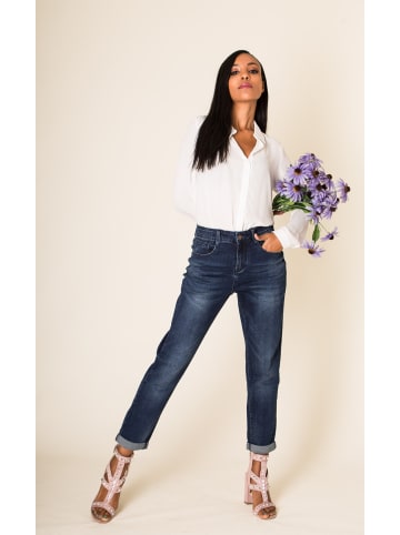 Nina Carter Boyfriend Denim Jeans Hose Stretch Weites Bein Baggy Relaxed in Dunkelblau