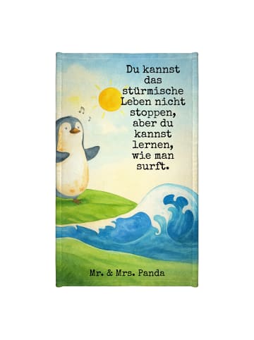 Mr. & Mrs. Panda Gästehandtuch Pinguin Surfer Design mit Spruch in Weiß