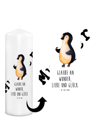 Mr. & Mrs. Panda Weihnachtskerze Pinguin Marienkäfer mit Spruch in Weiß