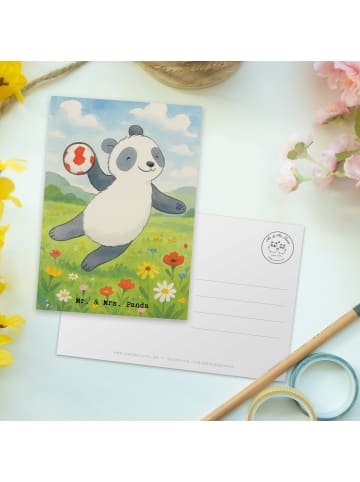 Mr. & Mrs. Panda Postkarte Panda Handball spielen Design ohne Sp... in Weiß