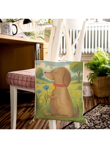 Mr. & Mrs. Panda Tote Bag Hund Blume Design ohne Spruch in Weiß