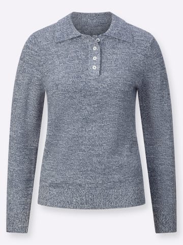 WITT WEIDEN Polopullover in rauchblau-ecru-meliert