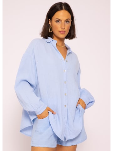 SASSYCLASSY Ultra Oversize Musselin-Blusenhemd kürzere Variante in Hellblau