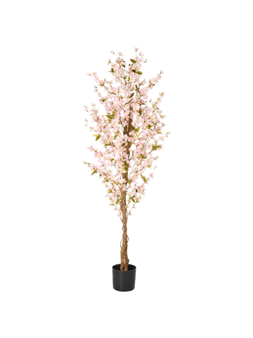 Beliani Kunstpflanze SAKURA in Grün/Rosa/Schwarz - (W) 70 x (H) 185 x (L) 70 cm