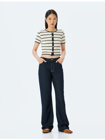 KOTON BLUSE SS in Ecru Gestreift