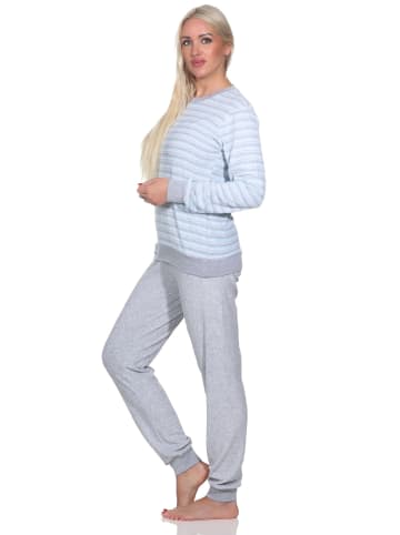 NORMANN Frottee Schlafanzug langarm Pyjama Bündchen - 82750 in hellblau