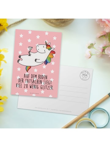 Mr. & Mrs. Panda Postkarte Einhorn Blümchentail mit Spruch in Rot Pastell