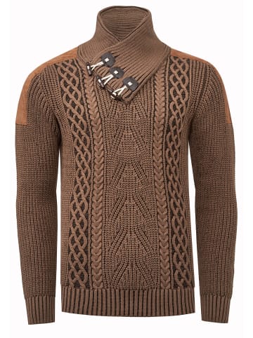 Rusty Neal Stehkragen Grobstrick Pullover in Camel